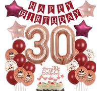 Decoración 30 Años Cumpleaños Mujer - Fiesta Rojo y Oro Rosa Con Globos