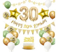 Decoración 30 Años Oro Verde - Globos de Aluminio, Pancartas para Cumpleaños - Fiesta Decoración para Hombre y Mujer