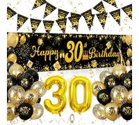 Decoracion 30 Cumpleaños Mujer Hombre, Cumpleaños 30 Años Oro Negra, Globos 30 Cumpleaños con Pancarta De Bandera Triangular, Decoración Fotos para Fiestas 30 Años