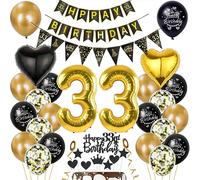 Decoración 33 Años Cumpleaños Oro Hombre Mujer Decoración Negros 33 Años Cumpleaños Globo 33 Oro Negro Decoración 33 Años Mujer Cumpleaños Globos Oro Negro 33 Años Hombre Topper Torta 33 años