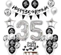 Decoración 35 años cumpleaños hombre mujer, banderola negra 35 años cumpleaños guirnalda decoración 35 años cumpleaños mujer globos plateados decoración 35 cumpleaños 35 años hombre mujer globos