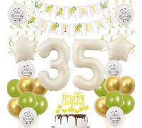 Decoración 35 Años Cumpleaños Mujer - Globos Oro Blanco Verde, Decoración para Tartas - Niña