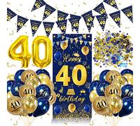 Decoracion 40 Cumpleaños Hombre,40 Años Feliz Cumpleaños Pancarta Azul Oro,Globos 40 Cumpleaños Fiesta,40 Confeti Cumpleaños,Pancarta 40 cumpleaños Fondo Cartel Photocall Fondo para Hombre y Mujere