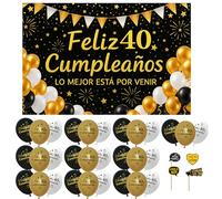 Decoración 40 Cumpleaños Photocall Pancarta 110x80cm Fiesta 40 Años Mujer Hombre 30 Globos Banner Telón Fondo Fotocol Español - Accesorios Divertidos - Fiesta Adultos Elegante Cartel Celebración