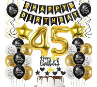 Decoracion 45 años cumpleaños Hombre Mujer, Globos 45 cumpleaños oro negro, Decoracion cumpleaños 45 años Hombre globos, Decoracion tarta 45 cumpleaños Hombre Globos cumpleaños 45 años Mujer Deco