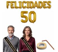 Decoración 50 Cumpleaños - Banda Feliz Cumpleaños Negra y Dorada 150 cm + Globos Letras Doradas Felicidades y Numero 50 - Photocall Fiesta Adultos Hombre Mujer happy birthday kit Decorativo fotocoll