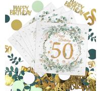 Decoracion 50 Cumpleaños Mujer Hombre, 40 Piezas Servilletas Cumpleaños de Eucalipto Con Confeti Fiesta Cumpleaños, Happy Birthday Decoracion Fiesta 50 Años Cumpleaños, Decoración 50 Cumpleaños