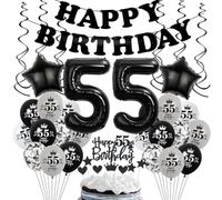 Decoración 55 Cumpleaños Hombre y Mujer - Globos Negro y Gris - Fiesta 55 Años