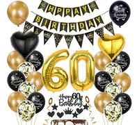 Decoración 60 Años Cumpleaños Oro Hombre Mujer Decoración Negros 60 Años Cumpleaños Globo 60 Oro Negro Decoración 60 Años Mujer Cumpleaños Globos Oro Negro 60 Años Hombre Topper Torta 60 años