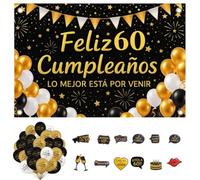 Decoracion 60 Cumpleaños Mujer Hombre Pancarta Gigante 185x115cm - Photocall 60 Años -30 Globos Banner Telón Fondo Fotocol Español - 12 Stickers Divertidos -Fiesta Adultos Elegante Cartel Celebración