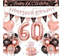 Decoración 60 Cumpleaños Mujer, Negra Oro Rosa Globos 60 Cumpleaños