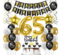 Decoración 65 años cumpleaños hombre mujer Globos 65 cumpleaños oro negro, Tartas 65 años Hombre y Mujer Deco