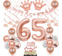 Decoración 65 Cumpleaños Mujer Globos 65 Cumpleaños Mujer Oro Rosa Decoración 65 Años Mujer Globo Oro Rosa Decoración 65 Cumpleaños Oro Rosa 65 Años Cumpleaños Globos Topper de la Torta 65 años
