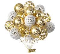 Decoración 70 Años Cumpleaños - Globos Elegantes Blanco y Dorado, Kit Fiesta Adultos (Hombres/Mujeres), Número 70 Brillante, Incluye Adornos y Guirnaldas para Celebración 70 Aniversario
