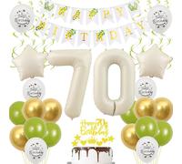 Decoración 70 Años Cumpleaños Mujer - Globos Oro Blanco Verde, Decoración para Tartas, Niña