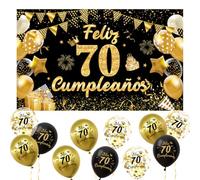 Decoración 70 Cumpleaños Español, Pancarta Feliz 70 Cumpleaños + 15 Globos, Banderola de Feliz 70 Años,Decoracion 70 Cumpleanos Chica chico, Kit Decoracion Fotos para Fiestas en Oro