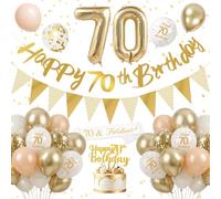 Decoracion 70 Cumpleaños, Globos de Cumpleaños para Chicas Niños con Globos Blancos, Número 70 Globos Metalizado, Pancarta Feliz Cumpleaños, Banderines Decorativos, Decoracion Cumpleaños 70 Años