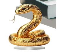 Decoración acrílica de serpiente dorada, decoración de serpiente dorada,Decoración de figura de serpiente acrílica 2D - Figuras de serpiente chinas Feng Shui de riqueza dorada, decoración del hogar
