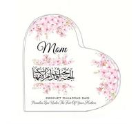 Decoración acrílica en forma de corazón Eid Mubarak, adorno de mesa de caligrafía islámica, regalo de Ramadán para decoración del hogar y recuerdo de pareja