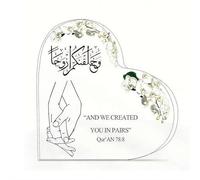 Decoración acrílica en forma de corazón Eid Mubarak, adorno de mesa de caligrafía islámica, regalo de Ramadán para decoración del hogar y recuerdo de pareja