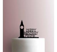 Decoración acrílica para tarta con nombre del Big Ben "Happy Birthday", 12,7 cm de ancho/azul
