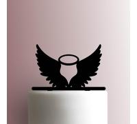 Decoración acrílica para tartas de alas de ángel con halo de 5 pulgadas de ancho/azul