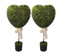 Decoración al aire libre en forma de corazón de San Valentín, 2 juegos de árboles artificiales con bolas, macetas y pajarita al aire libre en forma de corazón