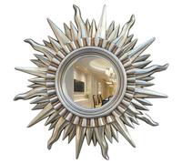 Decoración Antigua Gran Girasol Espejo de Pared Hoja de Oro Sunburst Espejo Midcen Tury Ronda Hall Espejo de Cristal para Vivir Pasillo,28inches (Color : Silver)