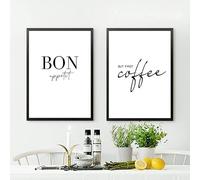 Decoración Artística De Cocina, Pero El Primer Póster De Café, Impresión De Bon Appetit, Cuadro Sobre Lienzo Para Pared En Blanco Y Negro Para Decoración Del Hogar Y Comedor 50Cmx70Cmx2Pcs Sin Marco
