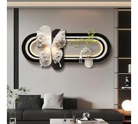 Decoración Artística De Pared En 3D Con Diseño De Mariposa Pintura En Arenisca, Escultura Mural 3D Con Luces LED Y Jarrón De Cristal, Decoración Colgante Hidropónica(F,60 * 120cm)