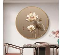 Decoración Artística Mural 3D Con Diseño De Loto, Esculturas De Pared Colgantes Con Acabado En Porcelana Cristalina Y Marco De Aluminio; Pintura Mural Tradicional China(D,100cm)