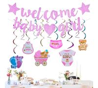 decoración Baby Shower niña 7 Piezas Rosa, Guirnalda Bienvenida recién Nacida, Adornos Colgantes espirales para Fiesta Bienvenida hogar