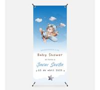 Decoración Baby Shower Niña y Niño | Photocall con Fecha y Nombre del Futuro Bebé Personalizables - Fiesta de Revelacion Sexo Bebe (Modelo 4)