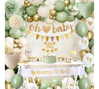 Decoracion Baby Shower Niño Niña con Globos Verde Oro,Guirnalda Baby Shower,Fajin de Mama a Ser para Fiesta Baby Shower Jungla Neutra,Fiesta de Revelacion de Genero