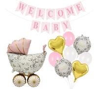 Decoración Baby Shower Rosa Oro, Set Fiesta Oh Baby | Globos y carrito vintage para gender reveal, celebración prenatal, nacimiento y reunión familiar temática