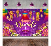 Decoración Banner de Fondo Happy Diwali, Adorno de Fondo de Fotografía de Fiesta de Festival de Luces para Fiesta Diwali Feliz Decoración Diyas Luces Deepavali India, 72,8 x 43,3 Pulgadas