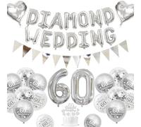 Decoracion Bodas Diamante, Decoracion Aniversario Bodas 60 años Globos Bodas Diamante 60 Globos Happy 60th Anniversary Globos Blancos Plateados Metálicos Pancarta 60 Diamond Wedding Cake Topper