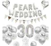 Decoracion Bodas Perla, Decoracion Aniversario Bodas 30 años Globos Bodas Perla 30 Globos Happy 30th Anniversary Globos Blancos Plateados Metálicos Pancarta 30 Pearl Wedding Cake Topper