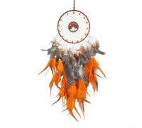 Decoración bohemia para atrapasueños con racimos de plumas y puntos de cristal para colgar en la pared o la puerta (naranja)