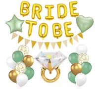 Decoracion Bride Globos, Bride Aluminio Globo, Balloon Helio Bride, con BRIDE TO BE Letras Balloon, Estrella y Forma de Corazón, Globos de Confeti, Despedida de Soltera Accesorios (Verde)