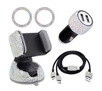 Decoracion Coche Interior Mujer, Salpicadero Reposacabezas Brillantes Decorativos Coche, Cargador Coche Portatil, Multiple 3 En 1 USB Cable Micro/Tipo C, Soporte para Movil para Coche (A-B, 5pc)