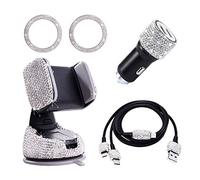 Decoracion Coche Interior Mujer, Salpicadero Reposacabezas Brillantes Decorativos Coche, Cargador Coche Portatil, Multiple 3 En 1 USB Cable Micro/Tipo C, Soporte para Movil para Coche (Blanco, 5pc)