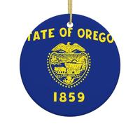 Decoración colgante de cerámica, recuerdo de festival con impresión de bandera del estado de Oregón de doble cara para decoraciones navideñas
