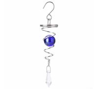 Decoración colgante de jardín en espiral para decoración de viento con bola de cristal, campanillas de viento de acero inoxidable y construcción de vidrio (azul)