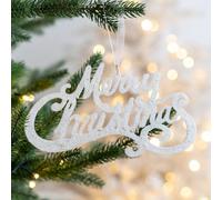 Decoración colgante de letra de Navidad hecha de plástico resistente para colgar en árboles y paredes con motivos navideños del alfabeto (blanco)