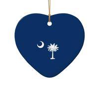 Decoración colgante de porcelana con diseño de bandera de Carolina del Sur en forma de corazón y estrella para árbol de Navidad