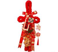 Decoración colgante de puerta con nudo chino rojo adorno de algodón hecho a mano que simboliza la buena suerte, arte festivo de pared, 50 x 22 cm, color vibrante para Año Nuevo, primavera (C)