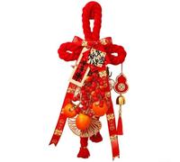 Decoración colgante de puerta con nudo chino rojo hecho a mano, adorno de algodón que simboliza la buena suerte, arte festivo de pared, 50 x 22 cm, color vibrante para Año Nuevo y primavera (D)