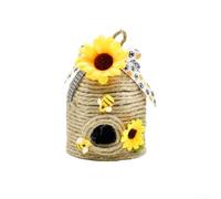 Decoración compacta de colmena de abeja con detalle de girasol y cinta a cuadros de búfalo, casa de abeja hecha a mano con cuerda de cáñamo para mesa rústica de cocina (B y B)