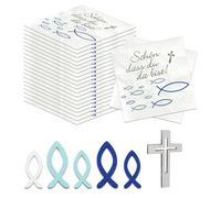Decoración Comunión Bautizo，Paquete de 2 Servilletas de Papel con Diseño de Peces y 60 Adornos para la Mesa de Comunión y Bautizo,decoración de mesa para niños y niñas, decoración de primera comunión